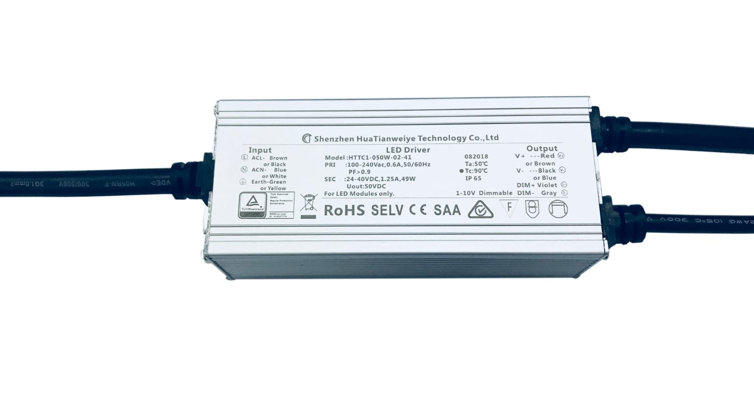 50W IP65 1-10V dimming driver TUV SAA C